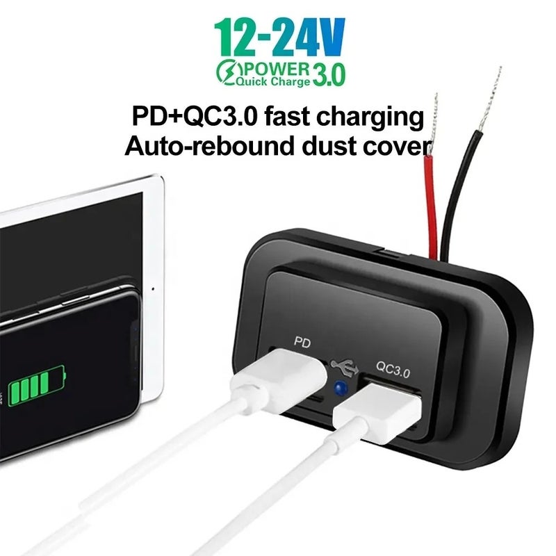 Bluejw شاحن سيارة مزدوج USB مقبس 12V/24V تركيب لوحة، 4.8A و 3.1A، محول طاقة للسيارات، RV، مخيم، كارافان - Image 4